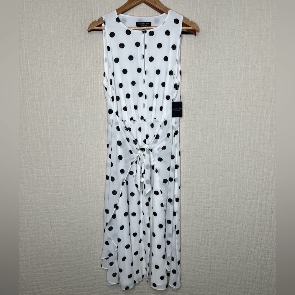 Rachel Roy Black & White Polka Dot Twist Midi Dress size M Style July - Picture 2 of 9